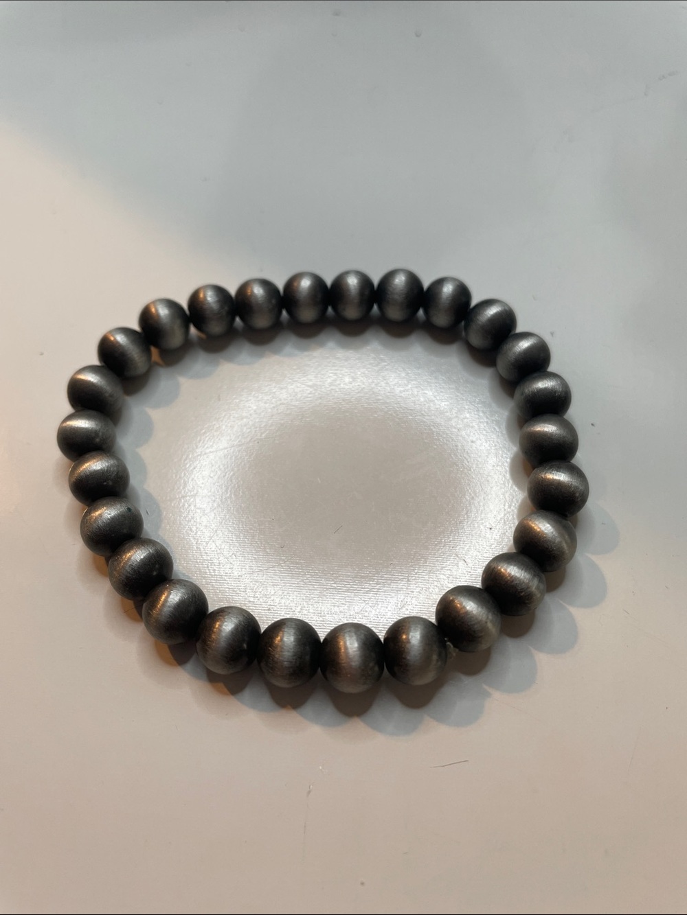Gray and Silver Beaded Stretch Bracelet